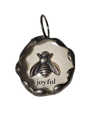 Handcrafted Pewter Bee Pendant Joyful Text Clear Resin Dome DIY Jewelry Women